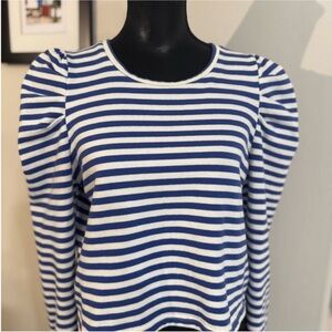 Rebecca  Mincoff Women’s Navy and White Striped Long Sleeve Top L